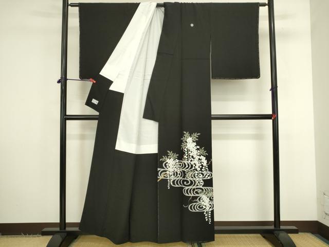 平和屋着物●豪華黒留袖　友禅　流水花文　正絹　逸品　未使用　DABK2787op