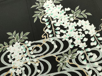 平和屋着物●豪華黒留袖　友禅　流水花文　正絹　逸品　未使用　DABK2787op