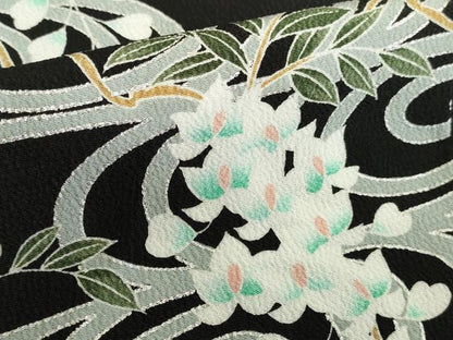 平和屋着物●豪華黒留袖　友禅　流水花文　正絹　逸品　未使用　DABK2787op