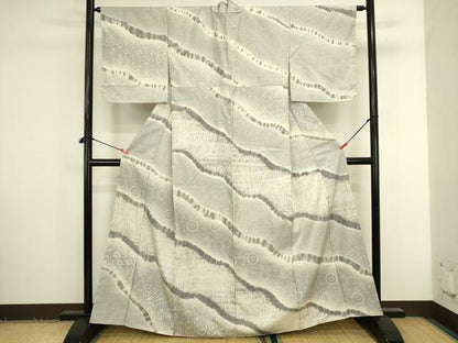 平和屋着物●訪問着　紬地　杢目絞り　花唐草文　暈し染め　正絹　逸品　DABK2794op