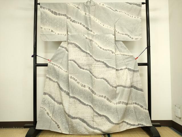 平和屋着物●訪問着　紬地　杢目絞り　花唐草文　暈し染め　正絹　逸品　DABK2794op