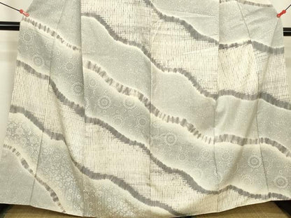 平和屋着物●訪問着　紬地　杢目絞り　花唐草文　暈し染め　正絹　逸品　DABK2794op
