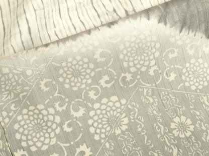 平和屋着物●訪問着　紬地　杢目絞り　花唐草文　暈し染め　正絹　逸品　DABK2794op