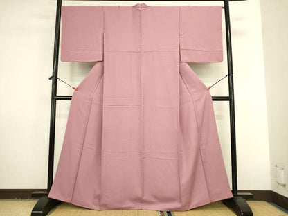 平和屋着物●上質な色無地　霞地紋　退紅色　正絹　逸品　DABK2795op