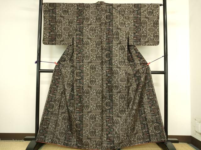 平和屋着物●本場大島紬　9マルキ　エジプト壁画花文　正絹　逸品　未使用　DABK2804op