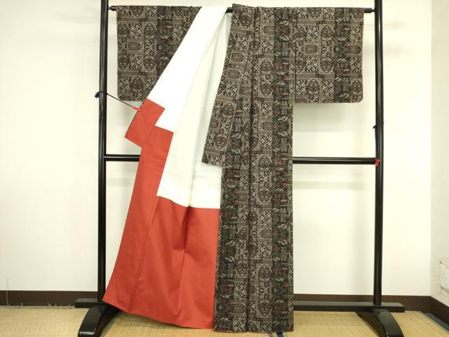 平和屋着物●本場大島紬　9マルキ　エジプト壁画花文　正絹　逸品　未使用　DABK2804op