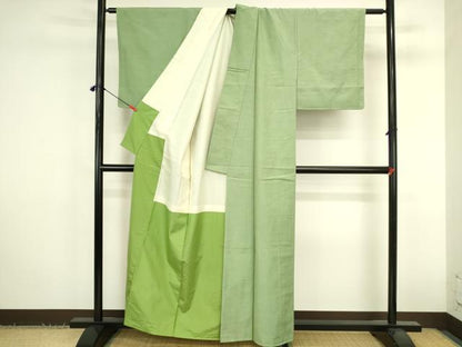 平和屋着物●結城紬　柳色　正絹　逸品　未使用　DABK2824op