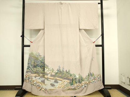 平和屋着物●豪華色留袖　翠峯　風景花松文　正絹　逸品　DABK2828op