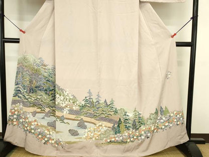 平和屋着物●豪華色留袖　翠峯　風景花松文　正絹　逸品　DABK2828op