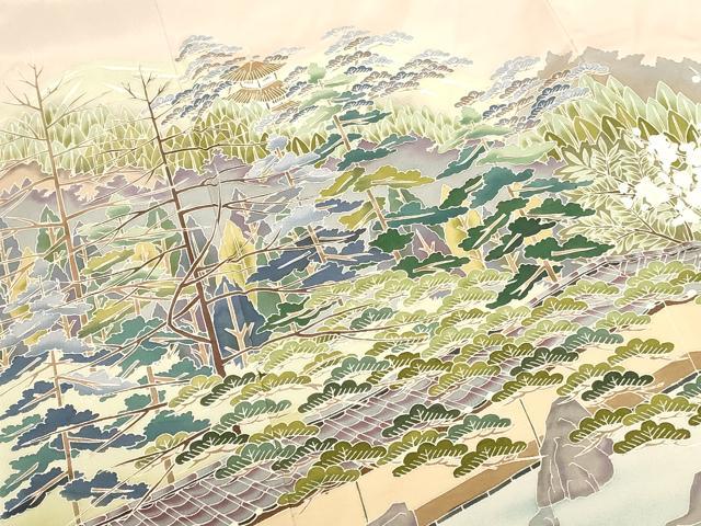 平和屋着物●豪華色留袖　翠峯　風景花松文　正絹　逸品　DABK2828op