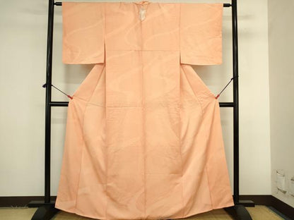 平和屋着物●上質な色無地　流水地紋　洒落柿色　正絹　逸品　DABK2829op