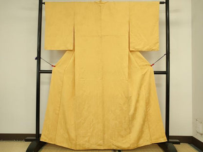 平和屋着物●上質な色無地　洋花地紋　萱草色　正絹　逸品　DABK2835op