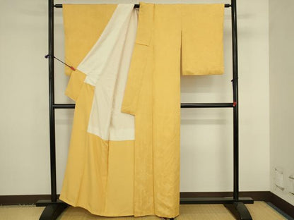 平和屋着物●上質な色無地　洋花地紋　萱草色　正絹　逸品　DABK2835op