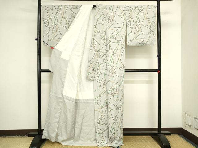 平和屋着物●世界的友禅作家　千地泰弘　小紋　枝葉文　金彩　正絹　逸品　DABK2836op