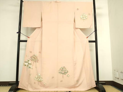 平和屋着物●訪問着　駒刺繍　草花　暈し染め　金彩　鬼しぼ縮緬　ロング丈　正絹　逸品　DABK2838op