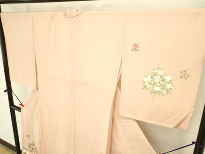 平和屋着物●訪問着　駒刺繍　草花　暈し染め　金彩　鬼しぼ縮緬　ロング丈　正絹　逸品　DABK2838op
