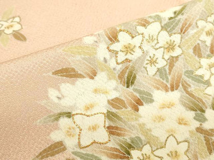 平和屋着物●訪問着　駒刺繍　草花　暈し染め　金彩　鬼しぼ縮緬　ロング丈　正絹　逸品　DABK2838op