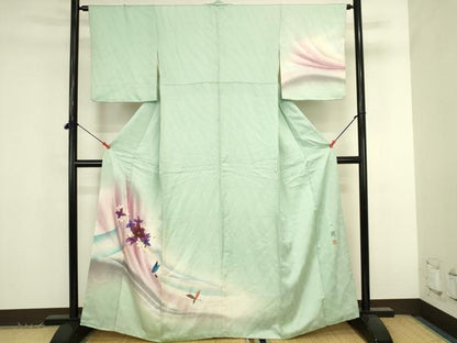 平和屋着物●染色作家　草野一騎　訪問着　舞蝶草花文　暈し染め　金彩　正絹　逸品　DABK2841op