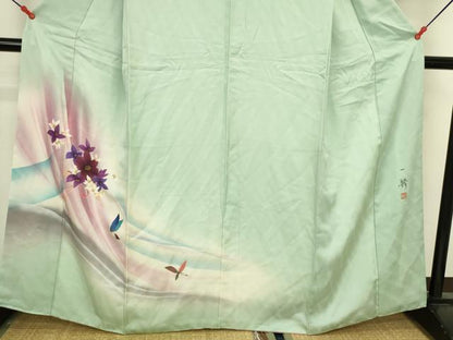 平和屋着物●染色作家　草野一騎　訪問着　舞蝶草花文　暈し染め　金彩　正絹　逸品　DABK2841op