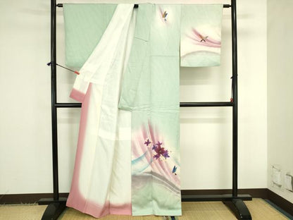平和屋着物●染色作家　草野一騎　訪問着　舞蝶草花文　暈し染め　金彩　正絹　逸品　DABK2841op