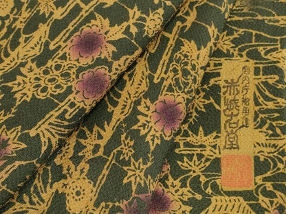 平和屋着物●宮内庁御用達　赤城右堂　小紋　流水花文　鬼しぼ縮緬　正絹　逸品　DABK2844op