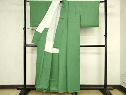 平和屋着物●本草木染作家　瑞寶　色無地　霞地紋　薄緑色　正絹　逸品　未使用　DABK2846op