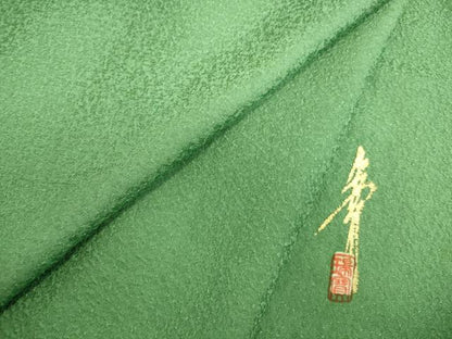 平和屋着物●本草木染作家　瑞寶　色無地　霞地紋　薄緑色　正絹　逸品　未使用　DABK2846op