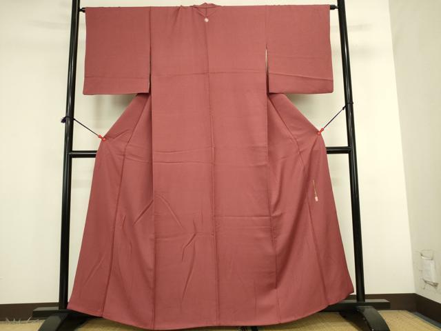 平和屋着物●本草木染作家　瑞寶　色無地　霞地紋　蘇芳色　正絹　逸品　DABK2849op