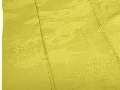 平和屋着物●上質な色無地　雲取吉祥地紋　鶸色　正絹　逸品　DABK2852op