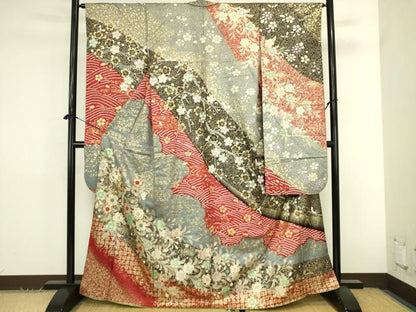 平和屋着物●豪華振袖　駒刺繍　舞桜　金銀彩　正絹　逸品　DABK2857op
