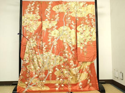 平和屋着物●十日町老舗ブランド　吉澤友禅　吾妻徳穂　振袖　駒刺繍　橘　金彩　正絹　逸品　DABK2858op