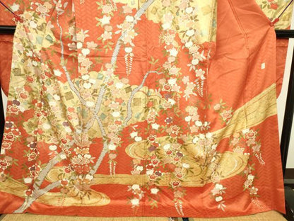 平和屋着物●十日町老舗ブランド　吉澤友禅　吾妻徳穂　振袖　駒刺繍　橘　金彩　正絹　逸品　DABK2858op