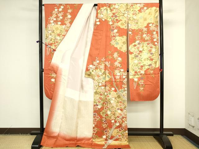 平和屋着物●十日町老舗ブランド　吉澤友禅　吾妻徳穂　振袖　駒刺繍　橘　金彩　正絹　逸品　DABK2858op