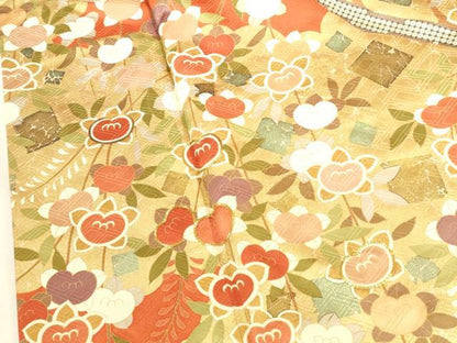平和屋着物●十日町老舗ブランド　吉澤友禅　吾妻徳穂　振袖　駒刺繍　橘　金彩　正絹　逸品　DABK2858op