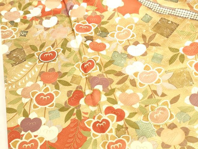 平和屋着物●十日町老舗ブランド　吉澤友禅　吾妻徳穂　振袖　駒刺繍　橘　金彩　正絹　逸品　DABK2858op
