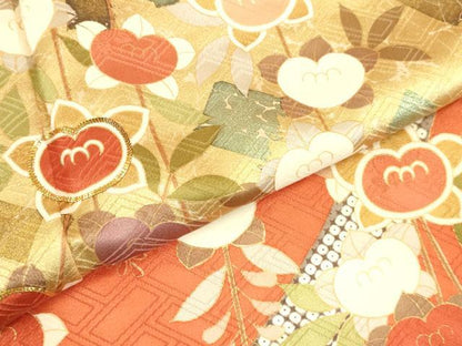 平和屋着物●十日町老舗ブランド　吉澤友禅　吾妻徳穂　振袖　駒刺繍　橘　金彩　正絹　逸品　DABK2858op