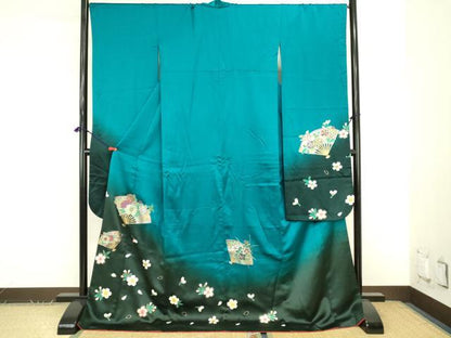 平和屋着物●豪華振袖　扇面花文　暈し染め　金銀彩　正絹　逸品　DABK2860op