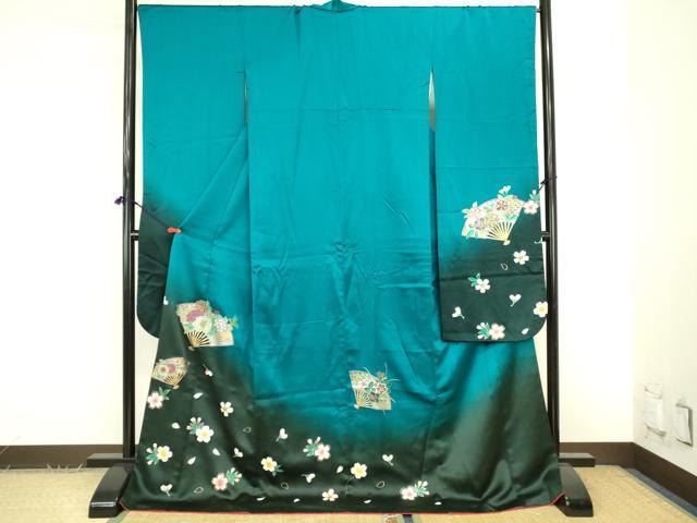 平和屋着物●豪華振袖　扇面花文　暈し染め　金銀彩　正絹　逸品　DABK2860op