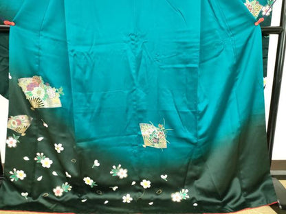 平和屋着物●豪華振袖　扇面花文　暈し染め　金銀彩　正絹　逸品　DABK2860op