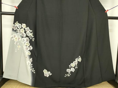 平和屋着物●訪問着　胡蝶蘭　暈し染め　黒地　正絹　逸品　DABK2867op