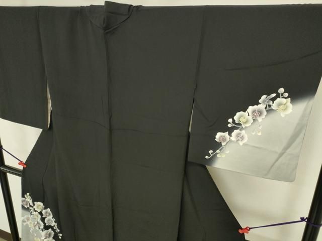 平和屋着物●訪問着　胡蝶蘭　暈し染め　黒地　正絹　逸品　DABK2867op