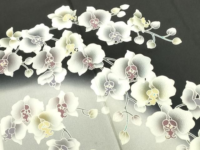 平和屋着物●訪問着　胡蝶蘭　暈し染め　黒地　正絹　逸品　DABK2867op