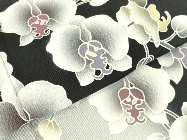 平和屋着物●訪問着　胡蝶蘭　暈し染め　黒地　正絹　逸品　DABK2867op