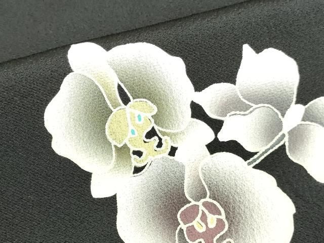 平和屋着物●訪問着　胡蝶蘭　暈し染め　黒地　正絹　逸品　DABK2867op