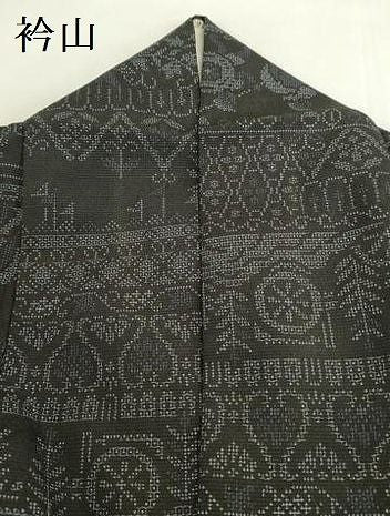 平和屋着物●本塩沢　110亀甲　横段エジプト花文　正絹　逸品　DABK2868op
