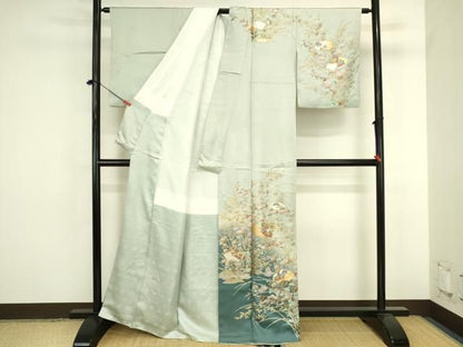 平和屋着物●訪問着　地紙花文　暈し染め　金銀彩　正絹　逸品　DABK2869op