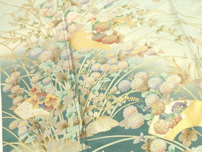 平和屋着物●訪問着　地紙花文　暈し染め　金銀彩　正絹　逸品　DABK2869op