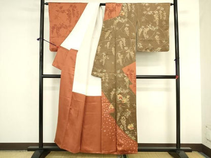 平和屋着物●訪問着　駒刺繍　絞り　花丸文　金彩　正絹　逸品　DABK2871op