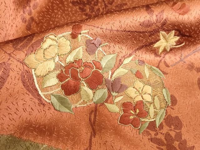 平和屋着物●訪問着　駒刺繍　絞り　花丸文　金彩　正絹　逸品　DABK2871op