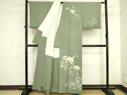 平和屋着物●訪問着　刺繍　草花　金銀彩　正絹　逸品　DABK2873op